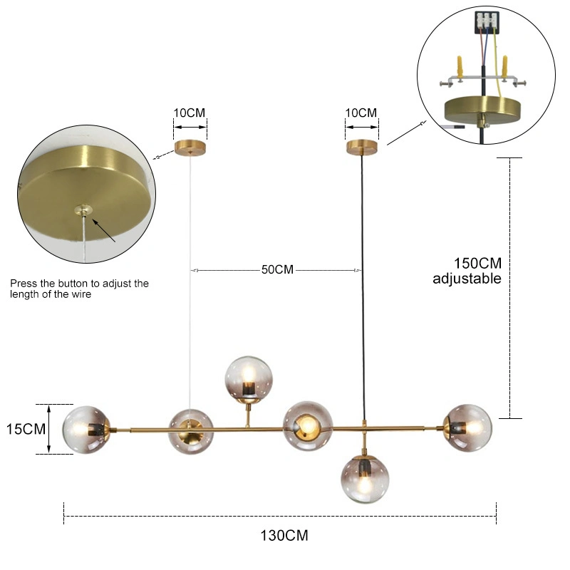 Modern Glass Ball Pendant Lights for Living Room Art Restaurant Black Home Orb Hanging Lamp (WH-AP-285)