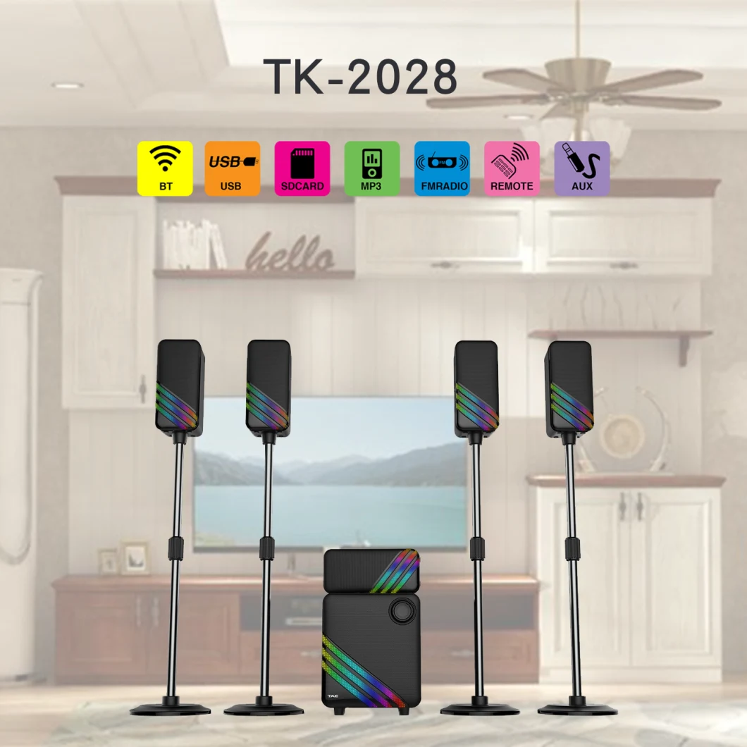 Tk-2028-2.1/3.1/5.1CH Home Theater System Bluetooth Speaker System Multimedia Audio Speaker Subwoofer Speaker with Bt/USB/FM/SD/LED