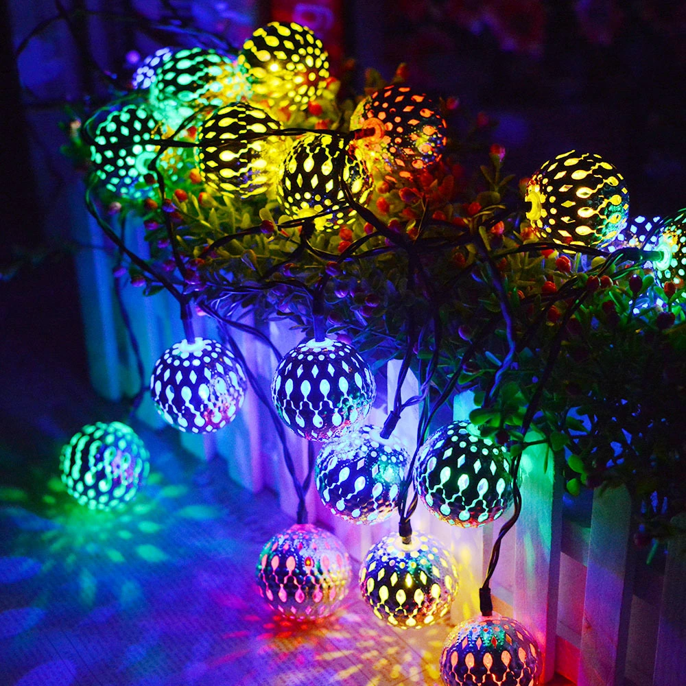 Hot Sale Holiday Decoration Moroccan Ball LED Solar String Lights for Garden