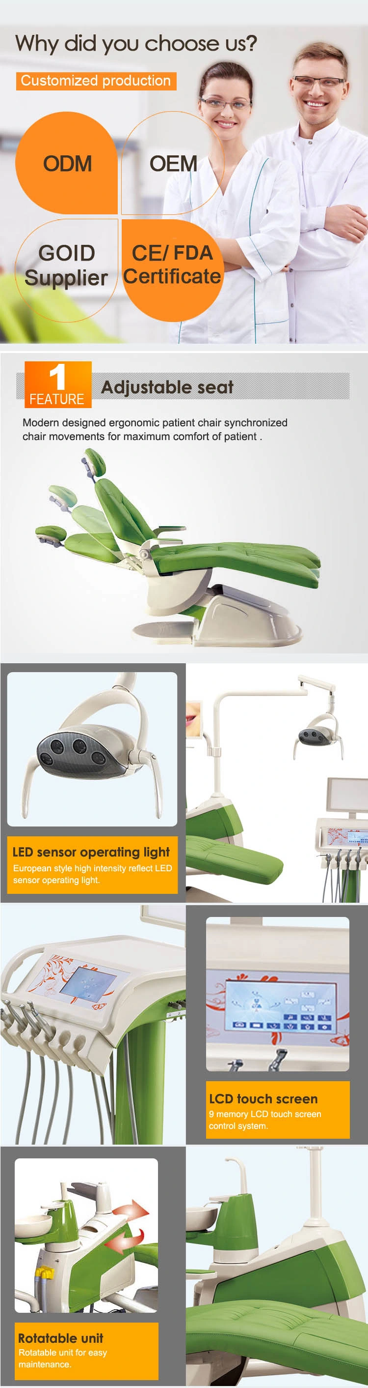 LED Sensor Light ISO Approved Dental Chair Summit Dental Chairs/Dental Chair Manufacturers in India/Dental Stool with Armrest