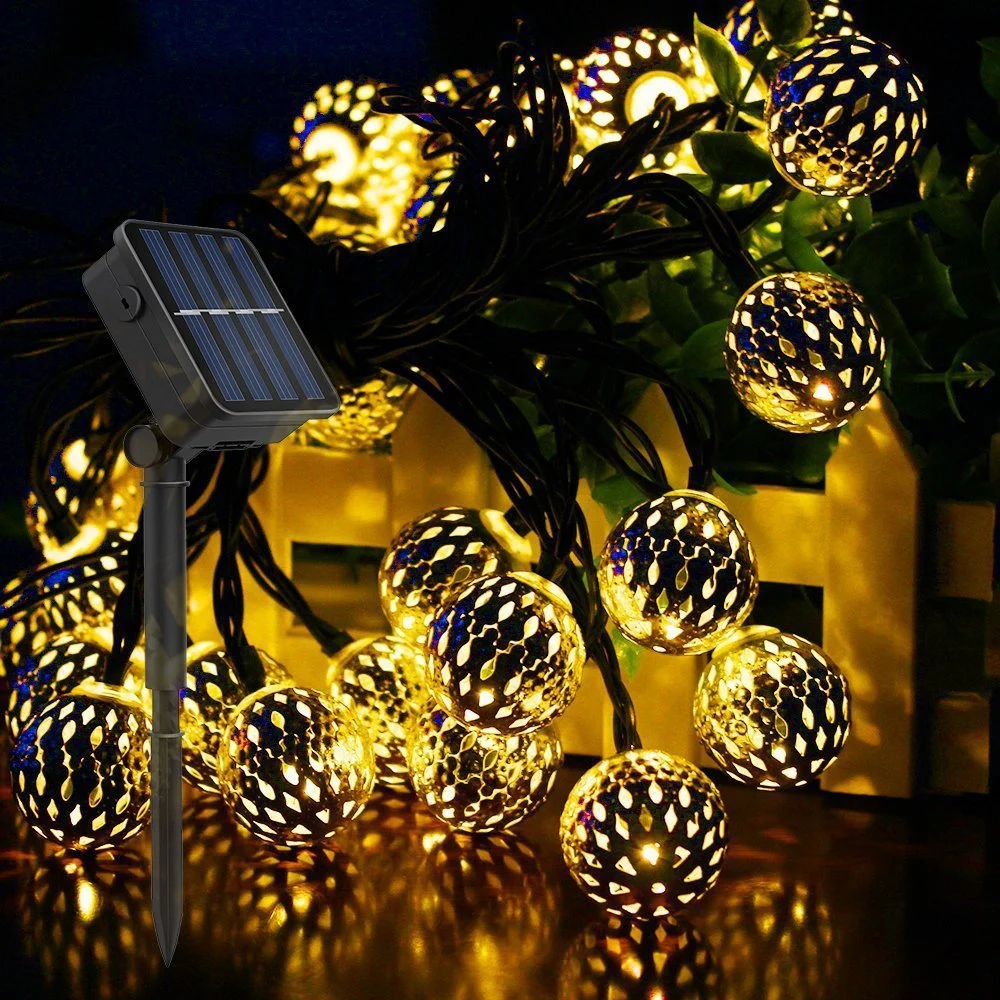 Hot Sale Holiday Decoration Moroccan Ball LED Solar String Lights for Garden