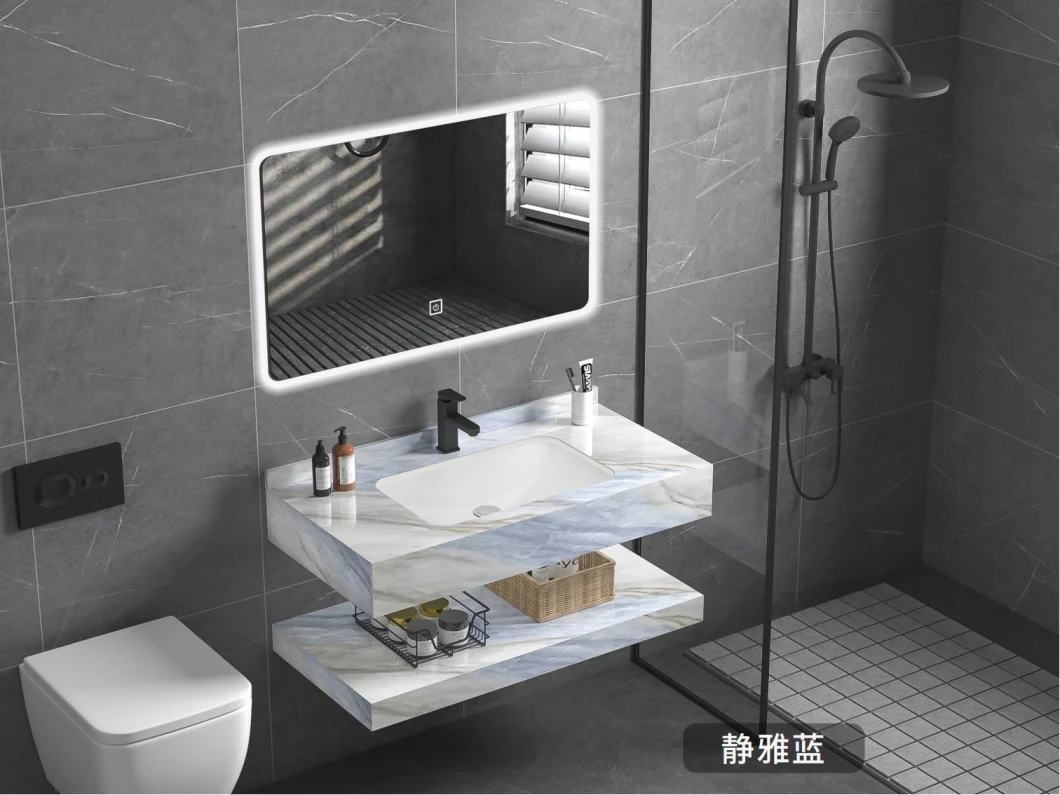 New Design Manufacturer OEM Style LED Mirror Bathroom Furniture Cabinet Vanities Furniture with Rock Plate Basin