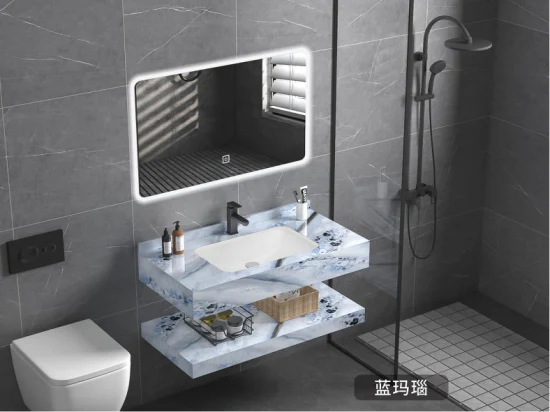 New Design Manufacturer OEM Style LED Mirror Bathroom Furniture Cabinet Vanities Furniture with Rock Plate Basin