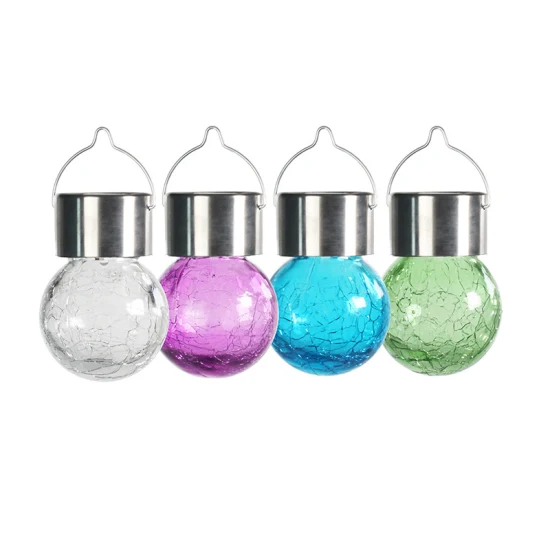 Factory Hot Sale Garden Home Outdoor Decoration Christmas Decorations Light Crackled Glass Ball Shape LED Solar Hanging Lights