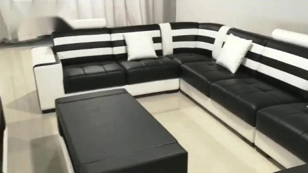China Manufacturer Modern Functional U Shape LED Upholstery Home Sofa Set Leather Sitting Living Room Furniture