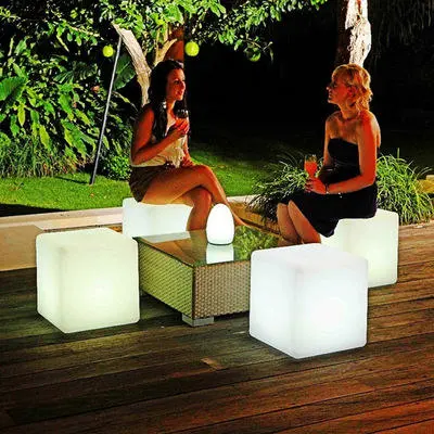 Cube Remote Control Charging Square Chair Lamp PE Fashion Creative Home Furniture Bar LED Luminous Square Stool