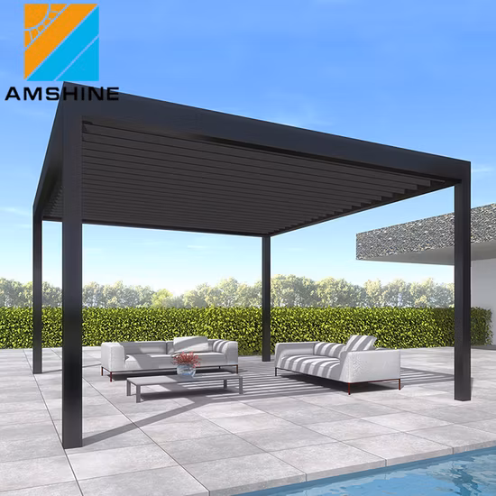 Easily Assembled Prefabricated House Motorized Modern Pergola Aluminum Patio Furniture with LED Lighting