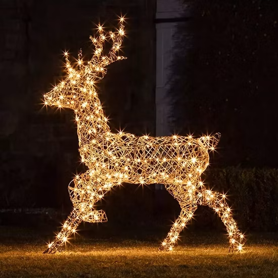 3D Large 3-Piece Plug-in LED Lighted Holiday Decorative Frame Deer Family Motif Light Indoor Outdoor Xmas Ball Decor Light